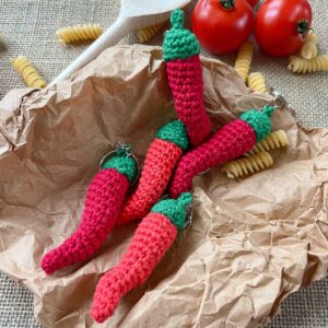 Hand-crocheted chilli pepper keychain, Italian lucky charm — The Italian Stitch
